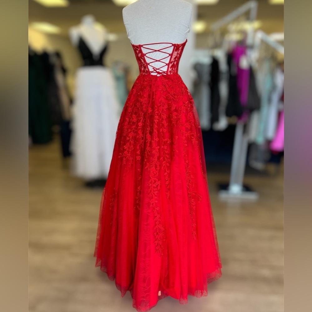 SHERRI HILL RED STRAPLESS CORSET A-LINE PROM DRESS 55760 SIZE 6 NWT PROM - Picture 3 of 12